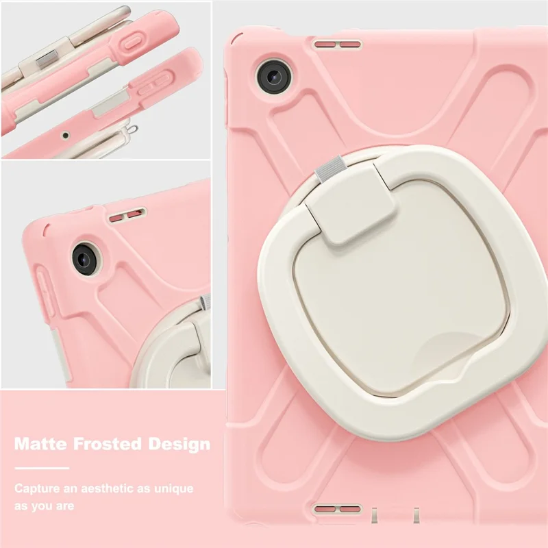 Funda para Lenovo Tab 10,1" (2025) TB311XU de TPU + PC + Silicona con Soporte Giratorio y Asa de Agarre - Rosa