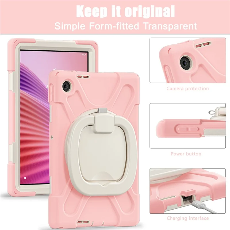 Funda para Lenovo Tab 10,1" (2025) TB311XU de TPU + PC + Silicona con Soporte Giratorio y Asa de Agarre - Rosa