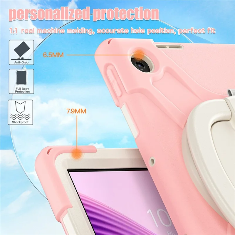 Funda para Lenovo Tab 10,1" (2025) TB311XU de TPU + PC + Silicona con Soporte Giratorio y Asa de Agarre - Rosa