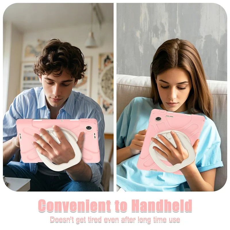 Funda para Lenovo Tab 10,1" (2025) TB311XU de TPU + PC + Silicona con Soporte Giratorio y Asa de Agarre - Rosa