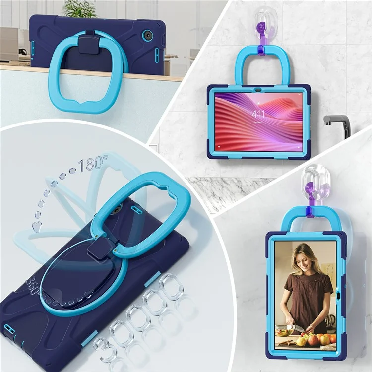 Funda para Lenovo Tab 10,1 (2025) TB311XU2 / Zhaoyang K10C con Correa para el Hombro TPU + PC + Soporte de Silicona - Azul Marino