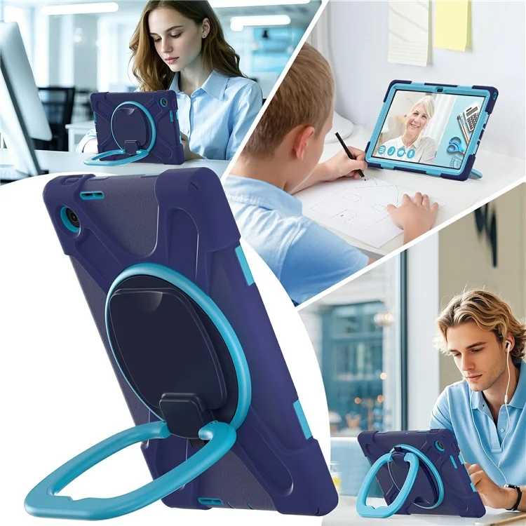 Funda para Lenovo Tab 10,1 (2025) TB311XU2 / Zhaoyang K10C con Correa para el Hombro TPU + PC + Soporte de Silicona - Azul Marino