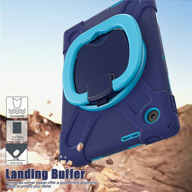Funda para Lenovo Tab 10,1 (2025) TB311XU2 / Zhaoyang K10C con Correa para el Hombro TPU + PC + Soporte de Silicona - Azul Marino