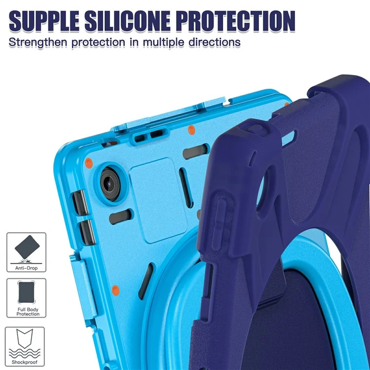 Funda para Lenovo Tab 10,1 (2025) TB311XU2 / Zhaoyang K10C con Correa para el Hombro TPU + PC + Soporte de Silicona - Azul Marino