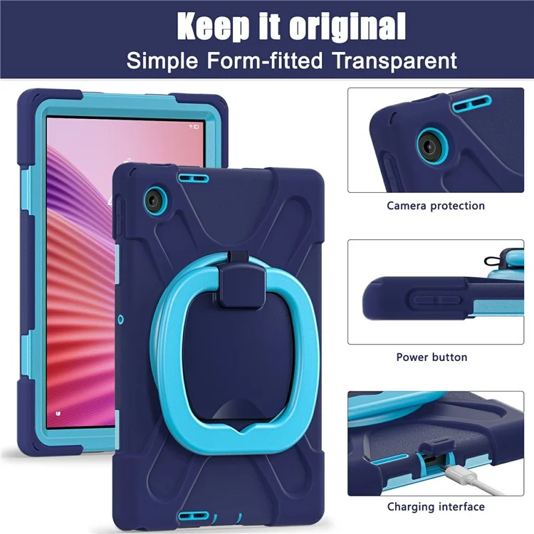 Funda para Lenovo Tab 10,1 (2025) TB311XU2 / Zhaoyang K10C con Correa para el Hombro TPU + PC + Soporte de Silicona - Azul Marino