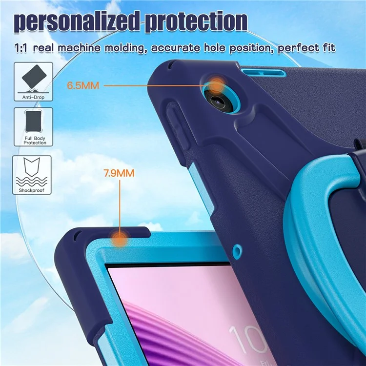 Funda para Lenovo Tab 10,1 (2025) TB311XU2 / Zhaoyang K10C con Correa para el Hombro TPU + PC + Soporte de Silicona - Azul Marino