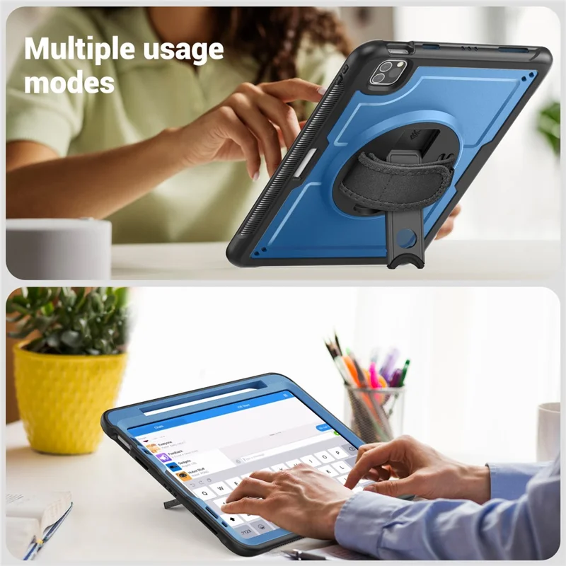 Tablet Case For iPad Air (2022)  /  (2020)  /  Pro 11 (2022)  /  (2021)  /  (2020)  /  (2018) Kickstand PC + TPE Cover with Hand Strap - Navy Blue