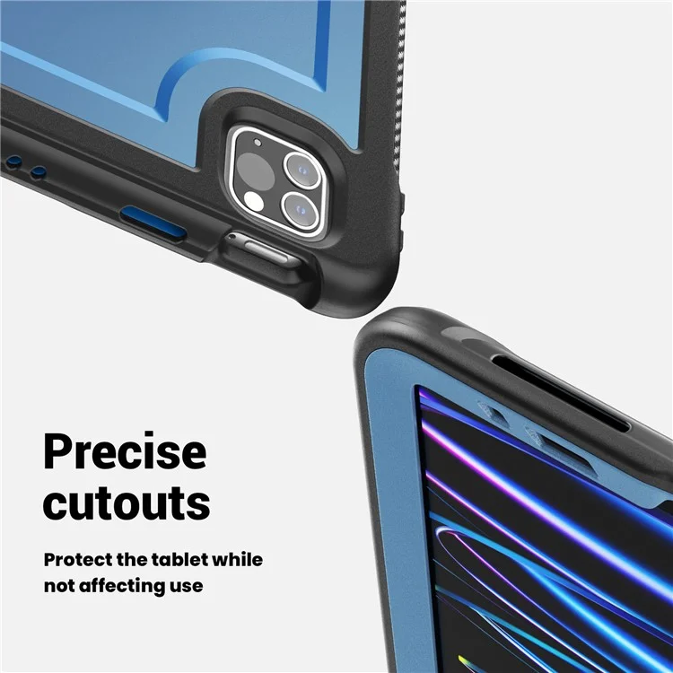 Tablet Case For iPad Air (2022)  /  (2020)  /  Pro 11 (2022)  /  (2021)  /  (2020)  /  (2018) Kickstand PC + TPE Cover with Hand Strap - Navy Blue