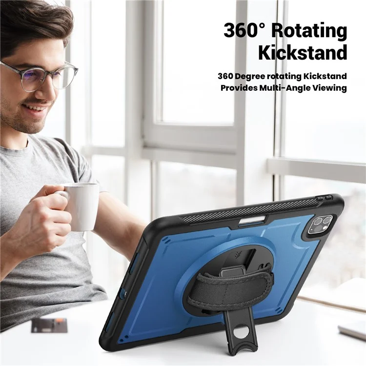 Tablet Case For iPad Air (2022)  /  (2020)  /  Pro 11 (2022)  /  (2021)  /  (2020)  /  (2018) Kickstand PC + TPE Cover with Hand Strap - Navy Blue