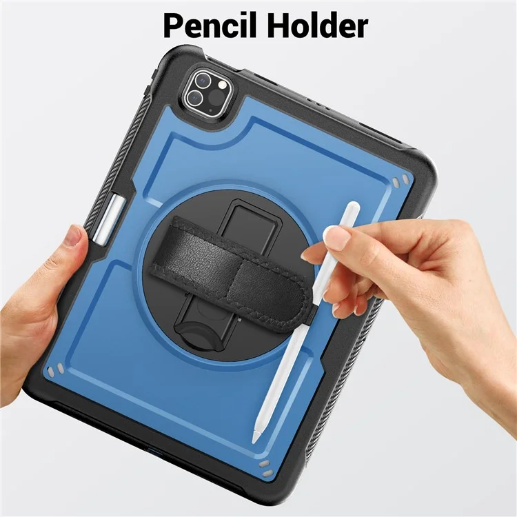 Tablet Case For iPad Air (2022)  /  (2020)  /  Pro 11 (2022)  /  (2021)  /  (2020)  /  (2018) Kickstand PC + TPE Cover with Hand Strap - Navy Blue