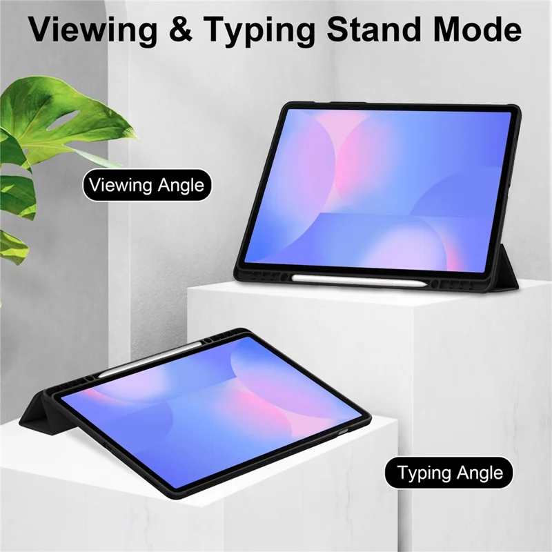 Étui pour Samsung Galaxy Tab S10 FE+ Coque Transparente en Acrylique et Cuir avec Support Veille / Réveil Automatique - Noir