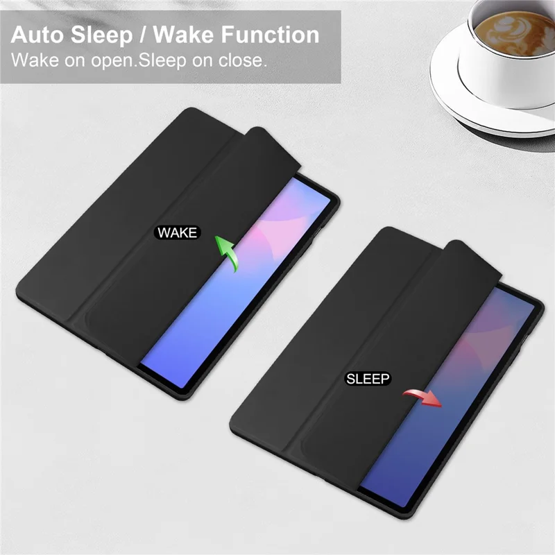 Étui pour Samsung Galaxy Tab S10 FE+ Coque Transparente en Acrylique et Cuir avec Support Veille / Réveil Automatique - Noir