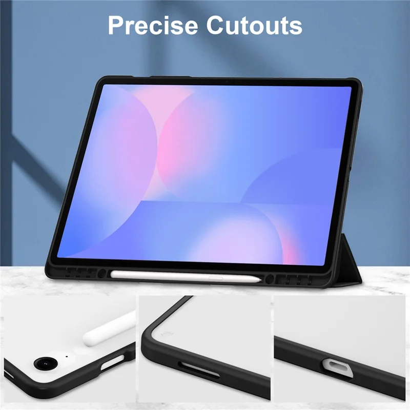 Étui pour Samsung Galaxy Tab S10 FE+ Coque Transparente en Acrylique et Cuir avec Support Veille / Réveil Automatique - Noir
