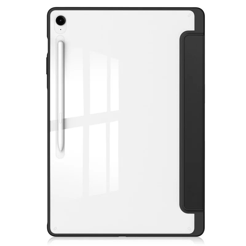 Étui pour Samsung Galaxy Tab S10 FE+ Coque Transparente en Acrylique et Cuir avec Support Veille / Réveil Automatique - Noir