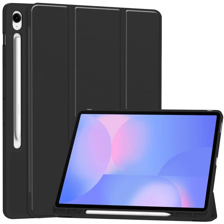 Pour Samsung Galaxy Tab S10 FE+ Étui à Rabat Support Couleur Unie Housse de Tablette en Cuir avec Emplacement pour Stylo - Noir