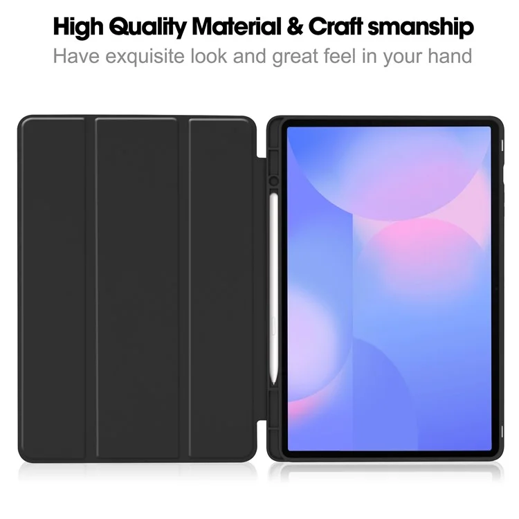 Pour Samsung Galaxy Tab S10 FE+ Étui à Rabat Support Couleur Unie Housse de Tablette en Cuir avec Emplacement pour Stylo - Noir