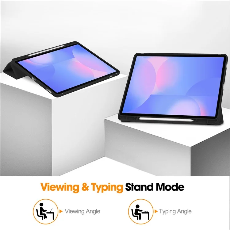 Pour Samsung Galaxy Tab S10 FE+ Étui à Rabat Support Couleur Unie Housse de Tablette en Cuir avec Emplacement pour Stylo - Noir