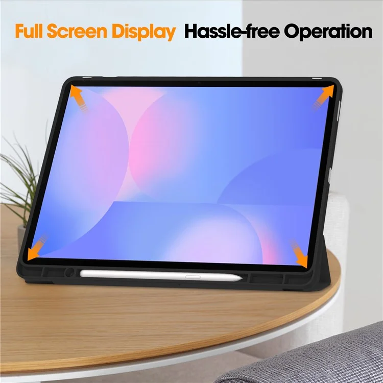 Pour Samsung Galaxy Tab S10 FE+ Étui à Rabat Support Couleur Unie Housse de Tablette en Cuir avec Emplacement pour Stylo - Noir