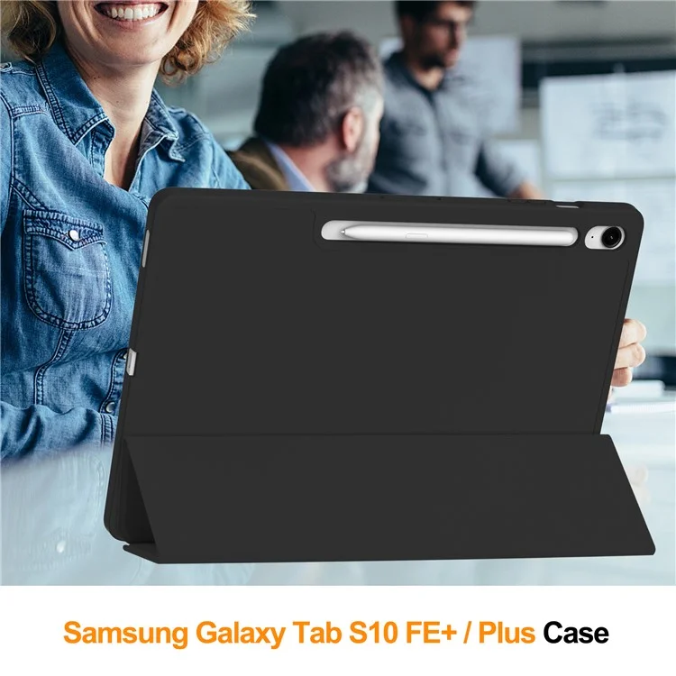 Pour Samsung Galaxy Tab S10 FE+ Étui à Rabat Support Couleur Unie Housse de Tablette en Cuir avec Emplacement pour Stylo - Noir