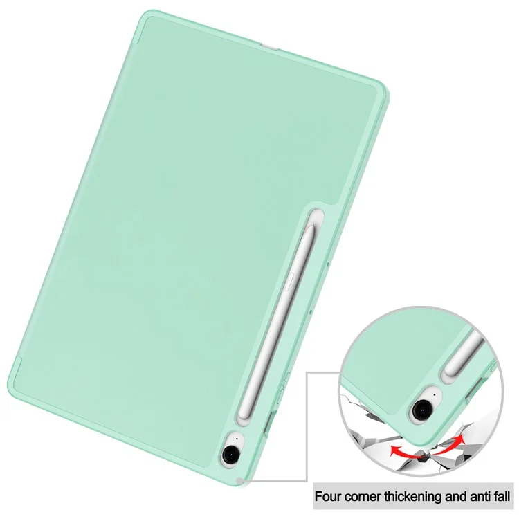 Étui pour Samsung Galaxy Tab S10 FE+ Support Trifolié Couleur Unie en Cuir avec Emplacement pour Stylo - Vert Menthe