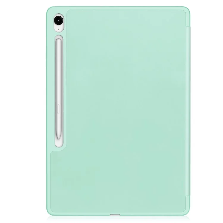 Étui pour Samsung Galaxy Tab S10 FE+ Support Trifolié Couleur Unie en Cuir avec Emplacement pour Stylo - Vert Menthe