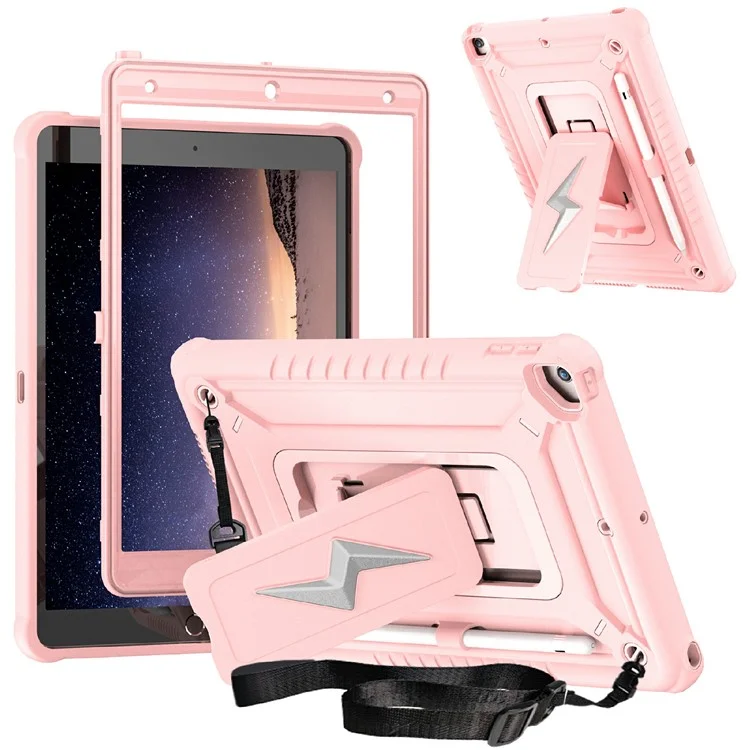 Tablet Hülle für iPad 10.2 (2021) / (2020) / (2019) / Pro 10.5 Zoll (2017) mit Ständer PC + Silikon Schutzhülle mit Schultergurt - Roségold