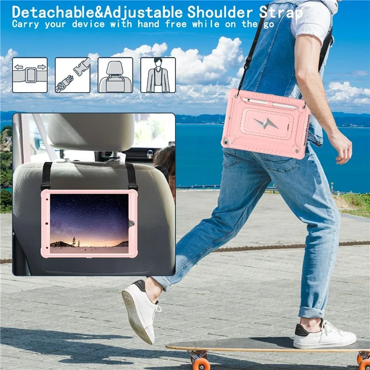 Tablet Hülle für iPad 10.2 (2021) / (2020) / (2019) / Pro 10.5 Zoll (2017) mit Ständer PC + Silikon Schutzhülle mit Schultergurt - Roségold
