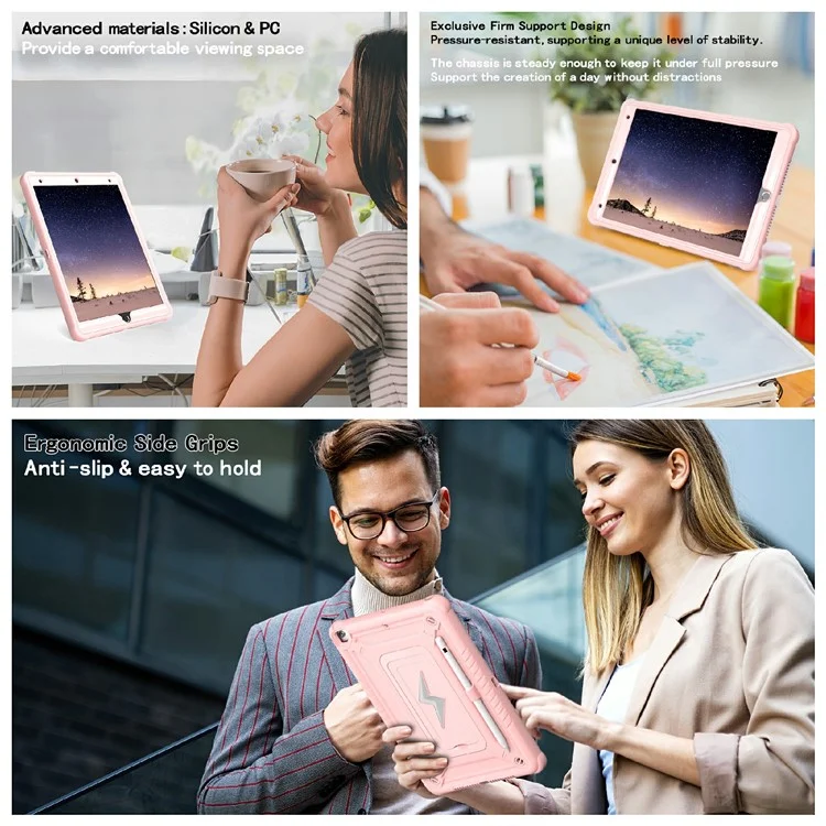 Tablet Hülle für iPad 10.2 (2021) / (2020) / (2019) / Pro 10.5 Zoll (2017) mit Ständer PC + Silikon Schutzhülle mit Schultergurt - Roségold