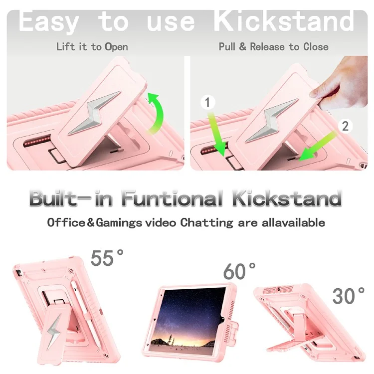 Tablet Hülle für iPad 10.2 (2021) / (2020) / (2019) / Pro 10.5 Zoll (2017) mit Ständer PC + Silikon Schutzhülle mit Schultergurt - Roségold