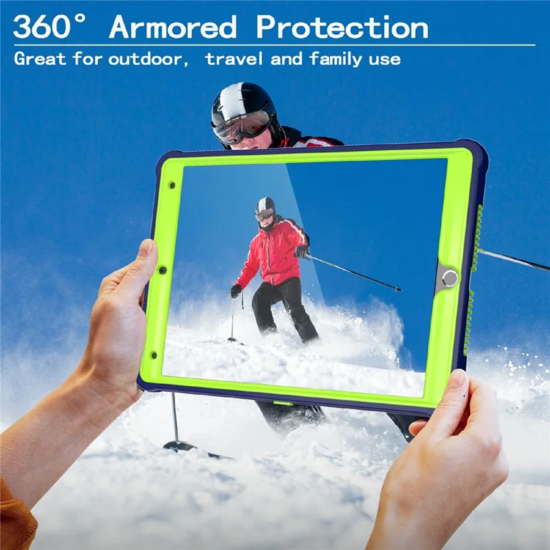 Tablet Case For iPad 10.2 (2021) / (2020) / (2019) / Pro 10.5-inch (2017) Kickstand PC + Silicone Cover with Shoulder Strap - Yellowgreen