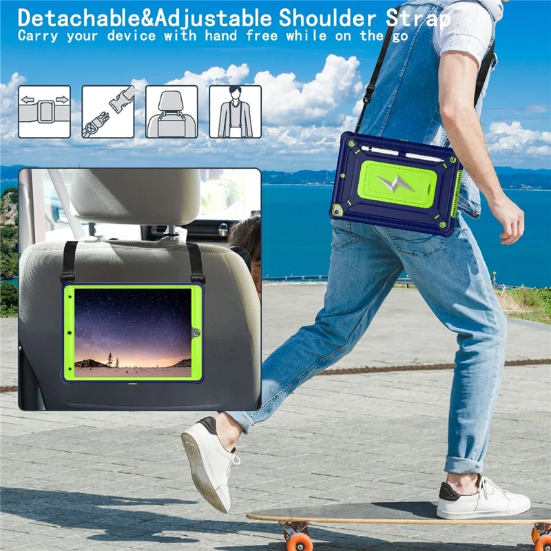 Tablet Case For iPad 10.2 (2021) / (2020) / (2019) / Pro 10.5-inch (2017) Kickstand PC + Silicone Cover with Shoulder Strap - Yellowgreen