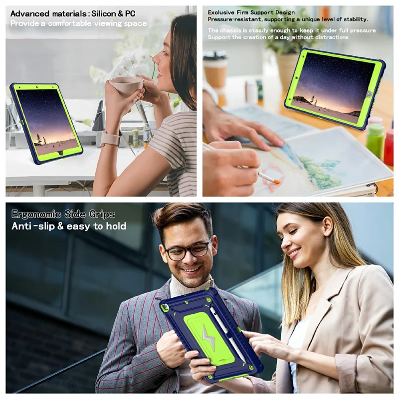 Tablet Case For iPad 10.2 (2021) / (2020) / (2019) / Pro 10.5-inch (2017) Kickstand PC + Silicone Cover with Shoulder Strap - Yellowgreen