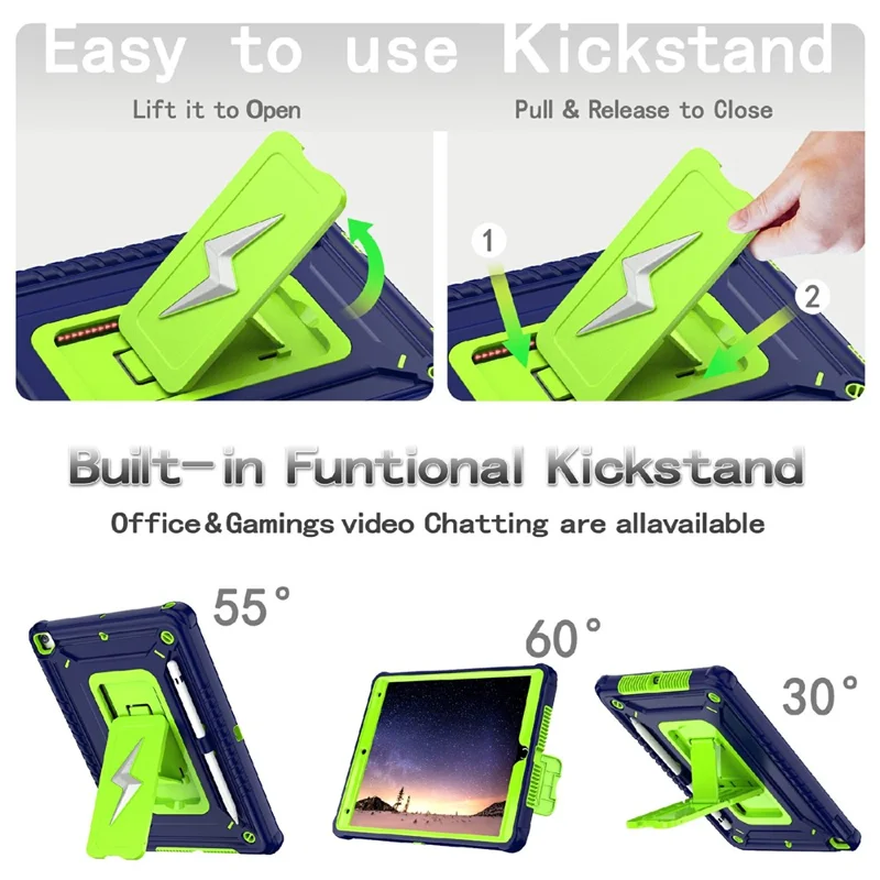 Tablet Case For iPad 10.2 (2021) / (2020) / (2019) / Pro 10.5-inch (2017) Kickstand PC + Silicone Cover with Shoulder Strap - Yellowgreen