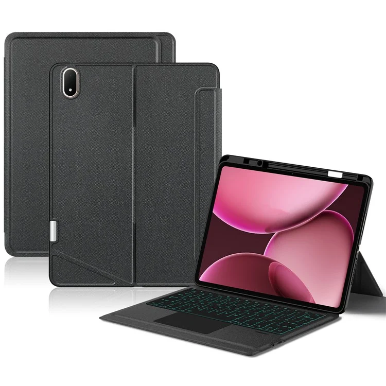 Für Oppo Pad 4 Pro Lederhülle + Bluetooth-kompatibler Tastatur mit Hintergrundbeleuchtung und Touchpad