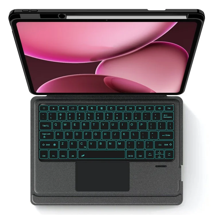 Für Oppo Pad 4 Pro Lederhülle + Bluetooth-kompatibler Tastatur mit Hintergrundbeleuchtung und Touchpad