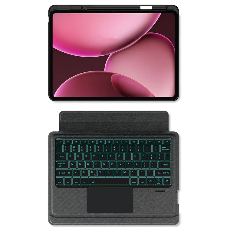 Für Oppo Pad 4 Pro Lederhülle + Bluetooth-kompatibler Tastatur mit Hintergrundbeleuchtung und Touchpad