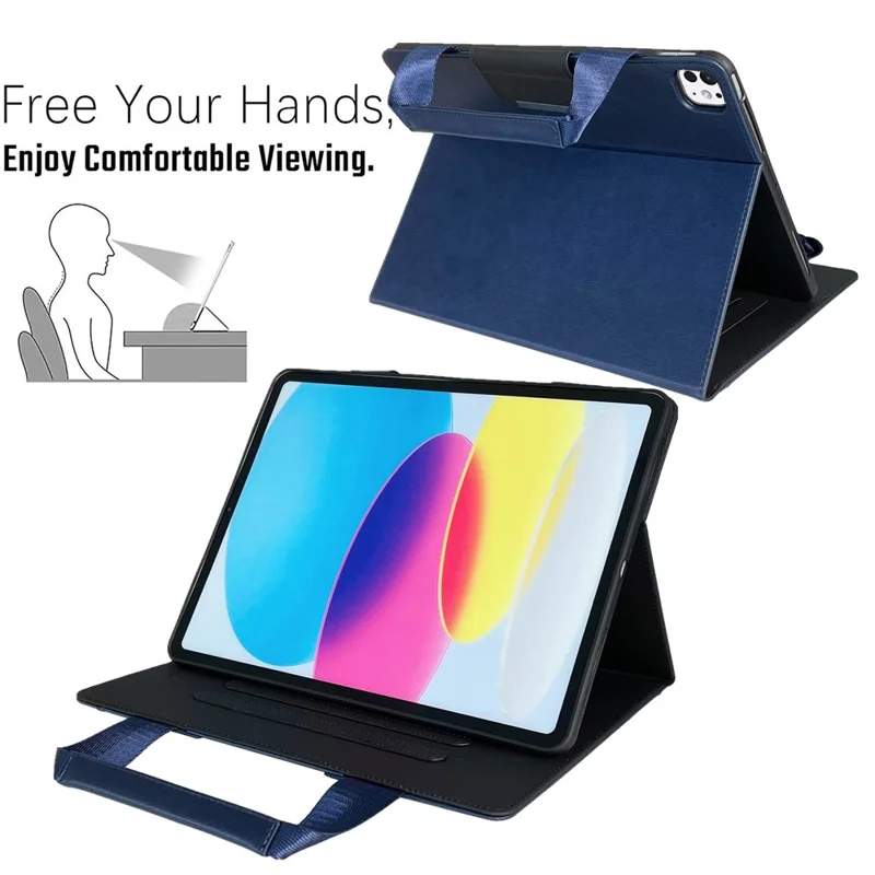 Tablet Case for iPad Pro 11 (2024) Auto Wake  /  Sleep Leather Cover with Handle  /  Zipper Pouch - Sapphire