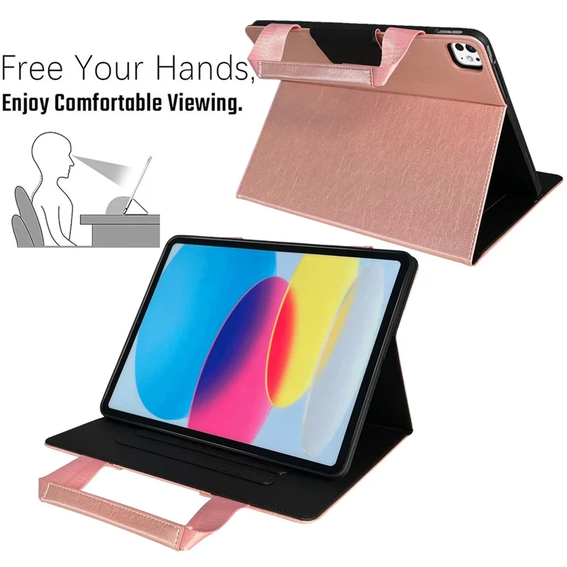 Tablet Case for iPad Pro 11 (2025) / 11 (2024) Auto Wake / Sleep Leather Cover with Handle / Zipper Pouch - Rose Gold