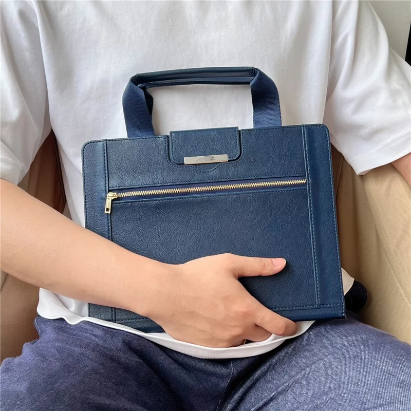 Tablet Case for iPad Pro 13 (2024) Auto Wake  /  Sleep Leather Cover with Handle  /  Zipper Pouch - Sapphire