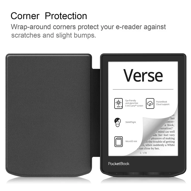Cover in Pelle PU + TPU per Pocketbook Verse Lite / Verse Pro PB634 / Verse PB629 E-Reader con Apertura/Chiusura Automatica - Nero