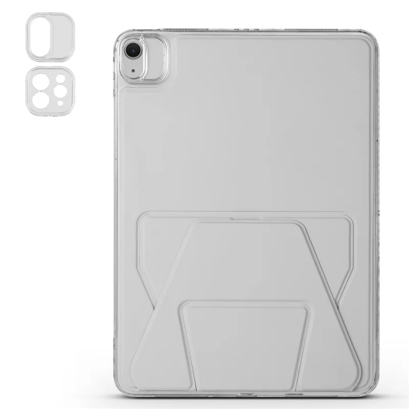 For iPad Air 13 (2026) / (2025) / (2024) Case TPU PU Leather Kickstand Tablet Cover with Lens Frames - Grey