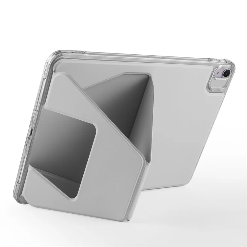For iPad Air 13 (2026) / (2025) / (2024) Case TPU PU Leather Kickstand Tablet Cover with Lens Frames - Grey