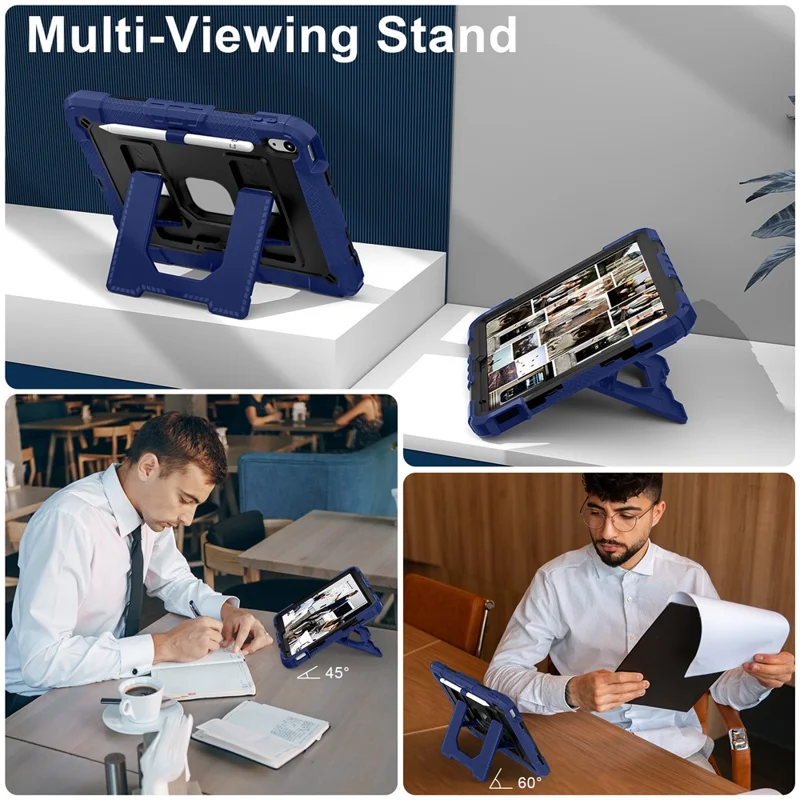 Cover per iPad (2025) / iPad 10.9 (2022) con Supporto e Cinturino Antiurto in PC + Silicone - Blu Navy / Nero