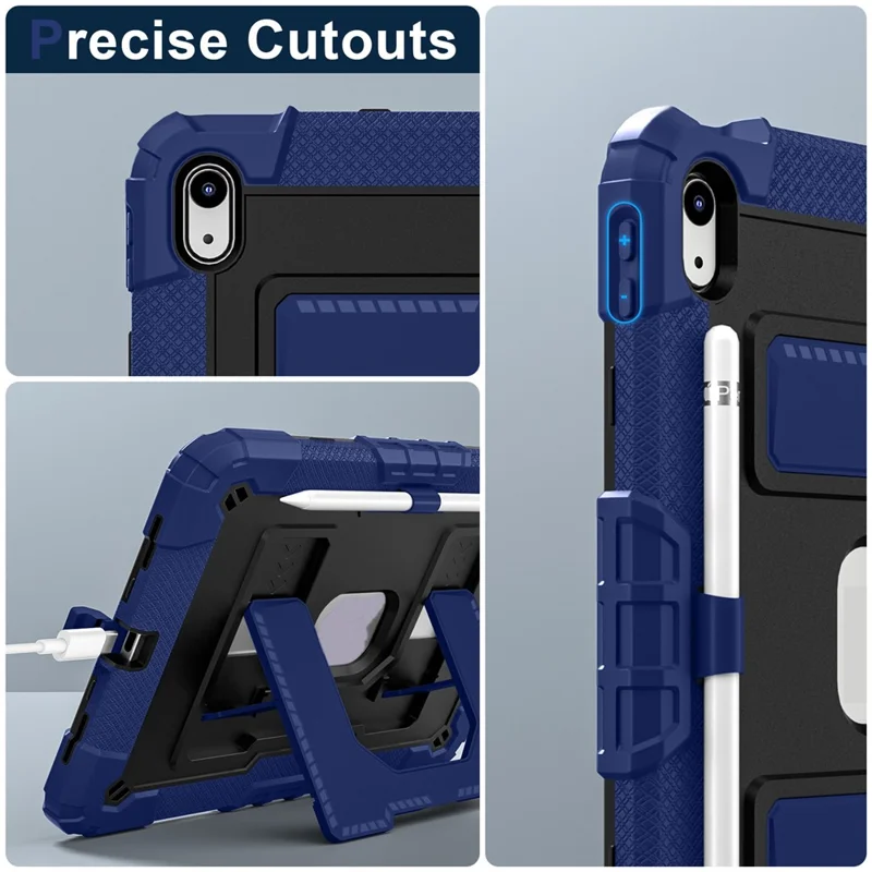 Cover per iPad (2025) / iPad 10.9 (2022) con Supporto e Cinturino Antiurto in PC + Silicone - Blu Navy / Nero