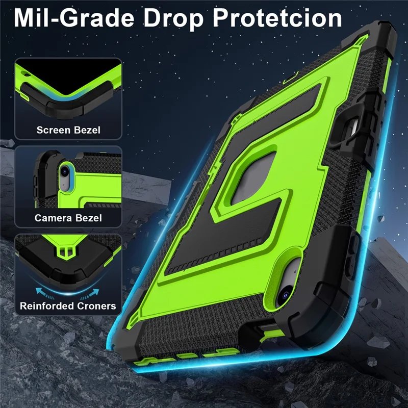 Tablet Case for iPad Air 11 (2025) / (2024) / iPad Air (2022) / (2020) Anti Drop PC + Silicone Cover with Kickstand Strap - Black / Yellowgreen