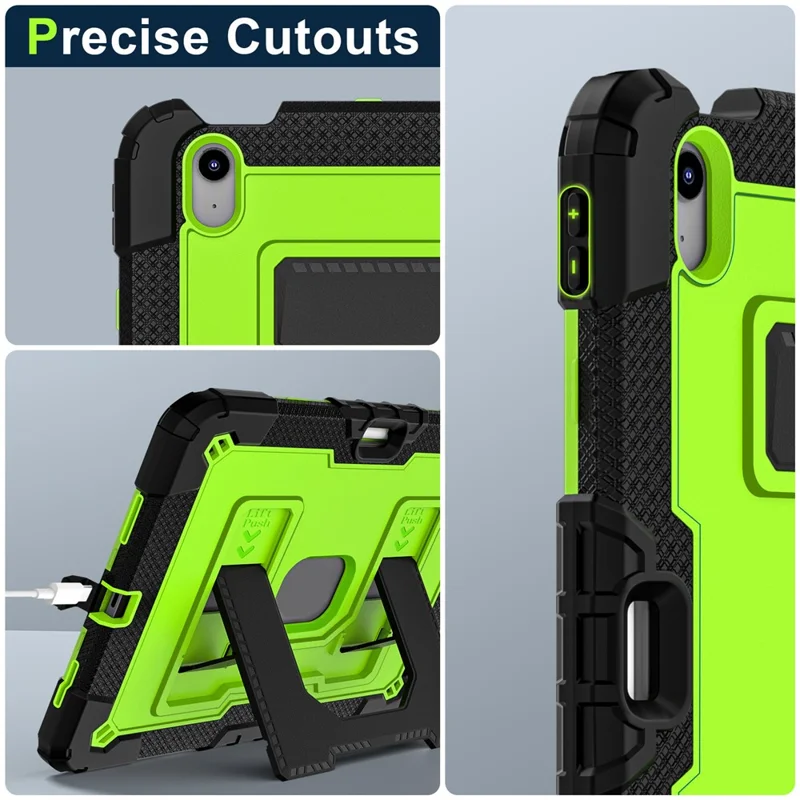 Tablet Case for iPad Air 11 (2025) / (2024) / iPad Air (2022) / (2020) Anti Drop PC + Silicone Cover with Kickstand Strap - Black / Yellowgreen