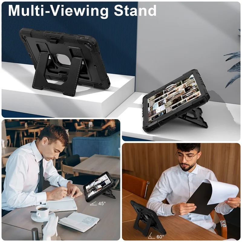 For iPad 10.2 (2021) / (2019) / (2020) Case with Kickstand Strap Anti Drop PC + Silicone Tablet Cover - Black / Black