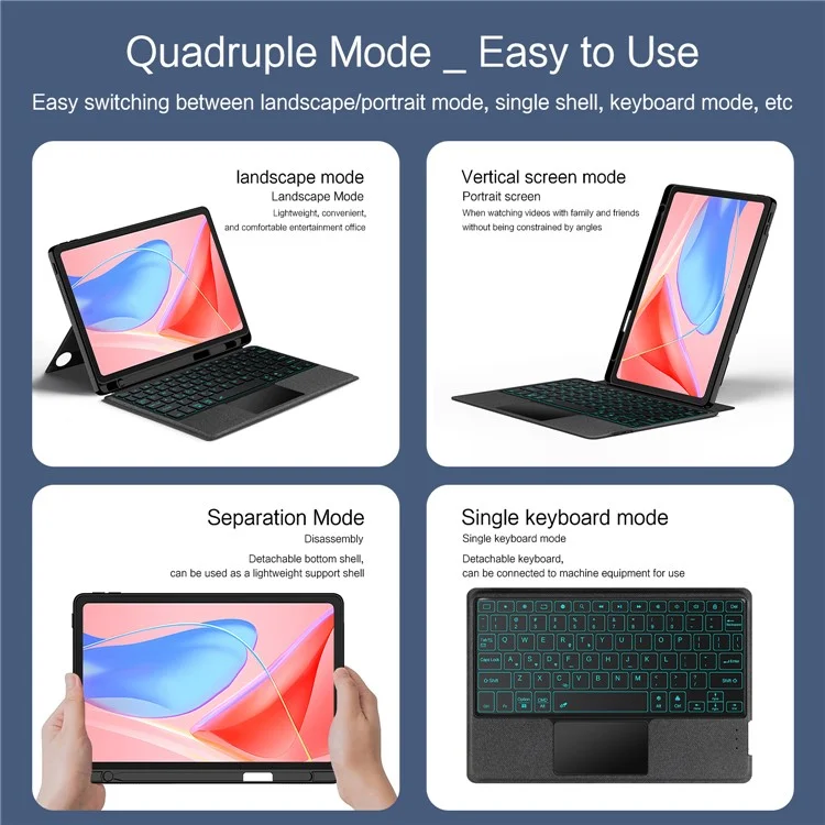 For Lenovo Tab 10.1 (2025) TB311XU2  /  Zhaoyang K10C Leather Case + Bluetooth-Compatible Keyboard with Backlight Trackpad
