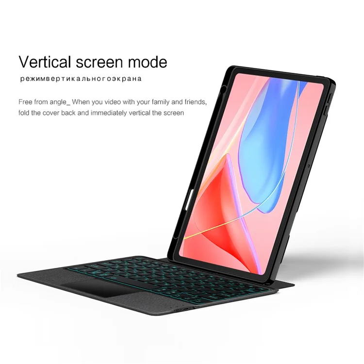 For Lenovo Tab 10.1 (2025) TB311XU2  /  Zhaoyang K10C Leather Case + Bluetooth-Compatible Keyboard with Backlight Trackpad