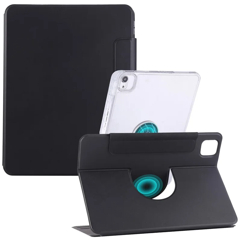 Étui pour iPad (2025) / 10,9 (2022) avec Support Rotatif Magnétique Détachable en Acrylique + Cuir - Noir